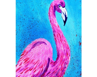 Flamingo Painting Bird Original Art Wildlife Artwork Pink Flamingo Wall Art  Animal Acrylic Painting 16" by 12" by TetianaTereshArt