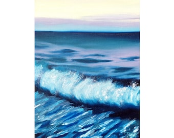 California Painting Wave Original Art Nautical Artwork Seascape Wall Art Ocean Art Surf Oil on Cardboard 12" by 9" by TetianaTereshArt