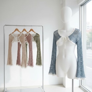 Made to Order Custom Crochet Bolero with Bell Sleeves, Front Tie Shrug