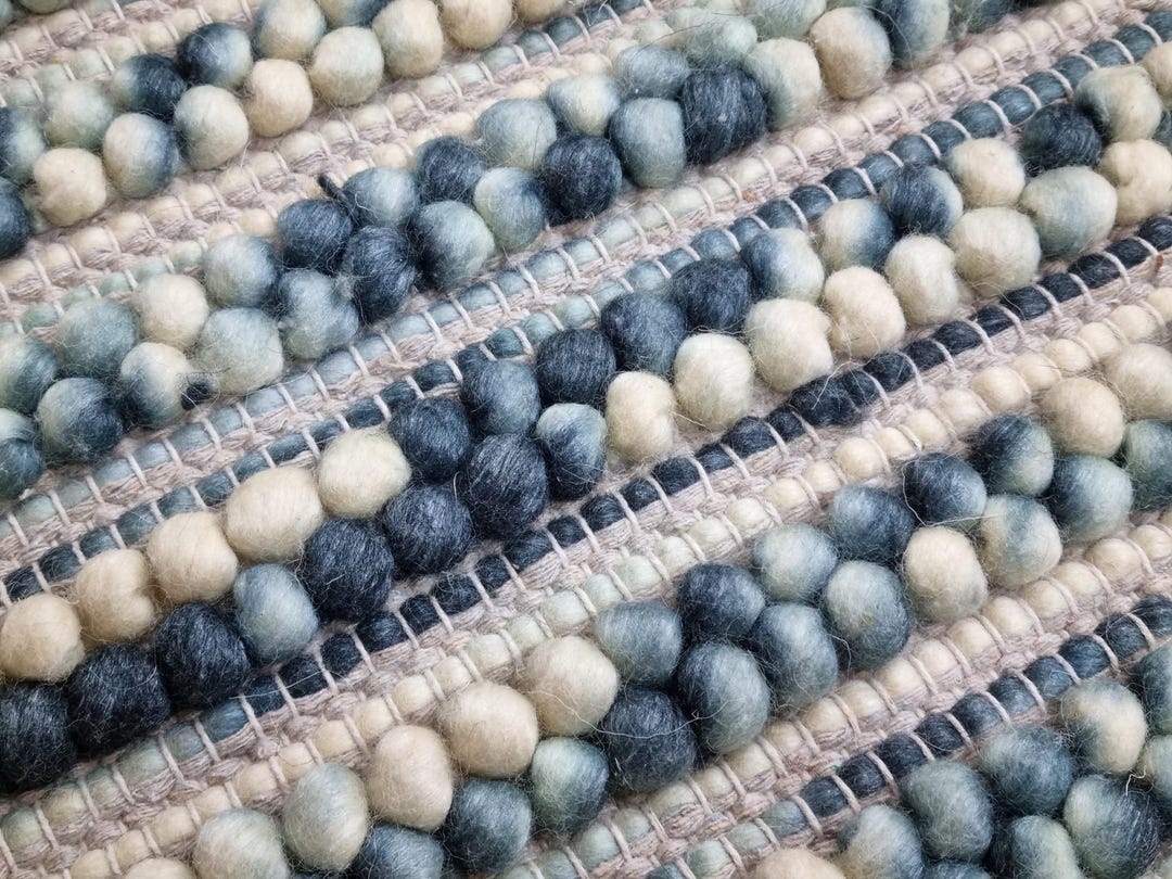 Wool Rug Side View Handloom Wool Rug, Large Area Chunky Wool Rug, Blue Blend Wool Rug ...
