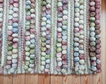 Handloom Wool Rug, Scandinavian Decorative Rug, Custom Size Multicolor Chunky Rug, Living Room, Bedroom, Kids Room, Dining Room