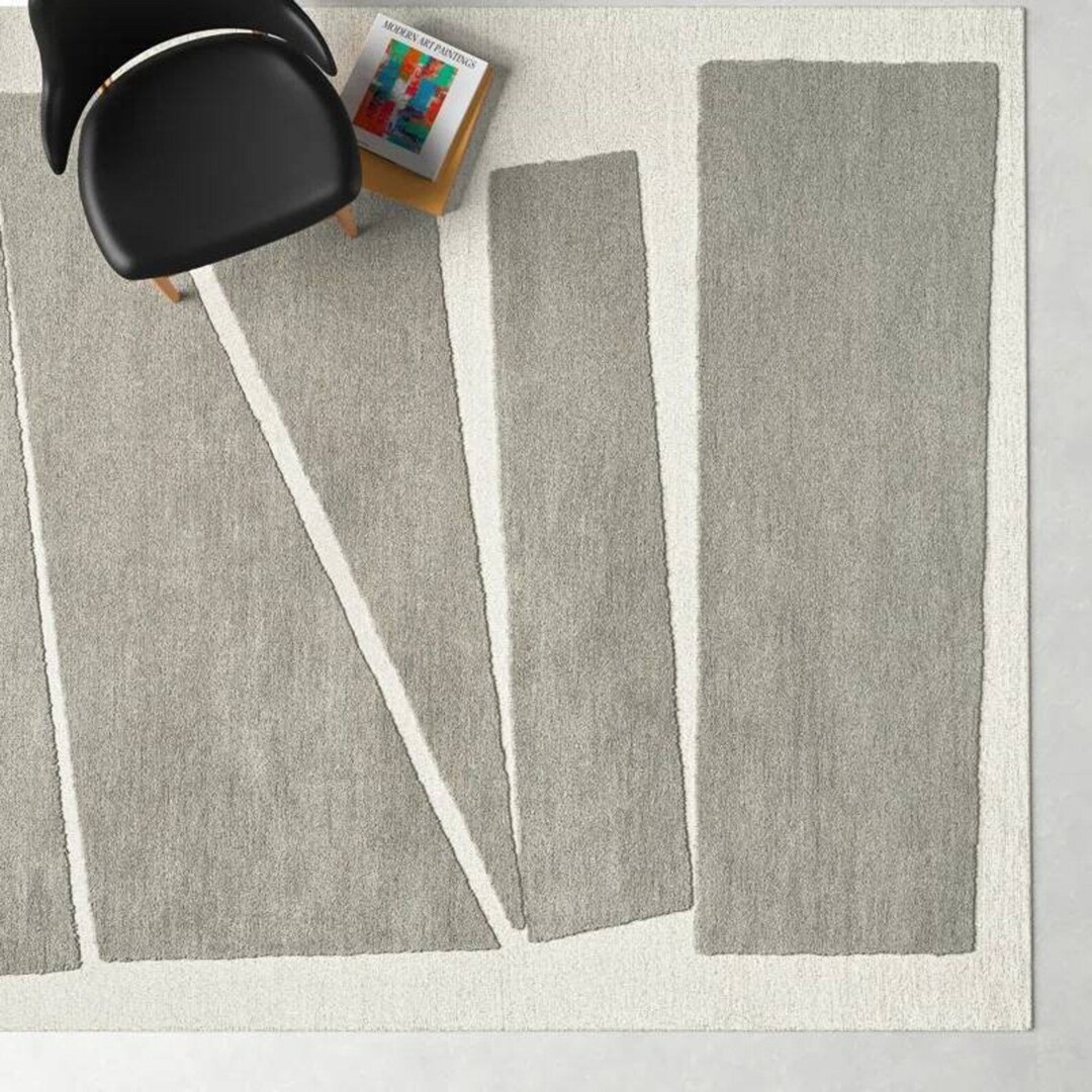 Indian Decor Wool Rug 10X14 Tufted Floor Rug Grey Abstract Etsy