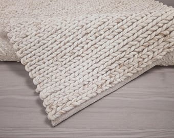Alfombra gruesa de lana tejida a mano, alfombra de lana natural, alfombra escandinava de punto