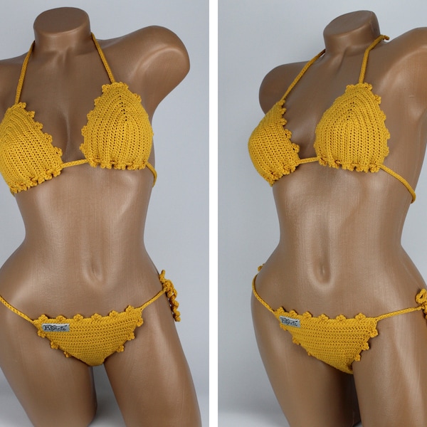 Triangel-Bikini mais-gelb Damen Bikini gehäkelt  Häkel-Bikini wassertauglich schnelltrocknend