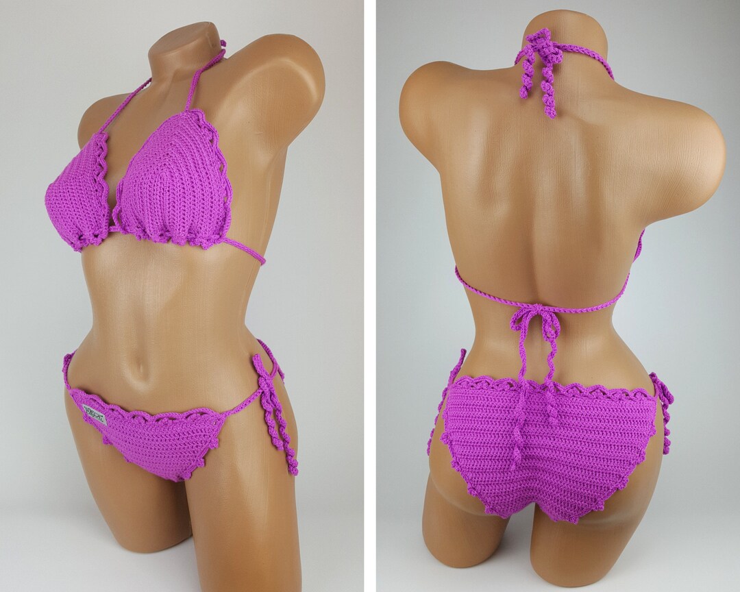 Bikini Crocheted Ladies Fuchsia Crochet Bikini Triangle Bikini