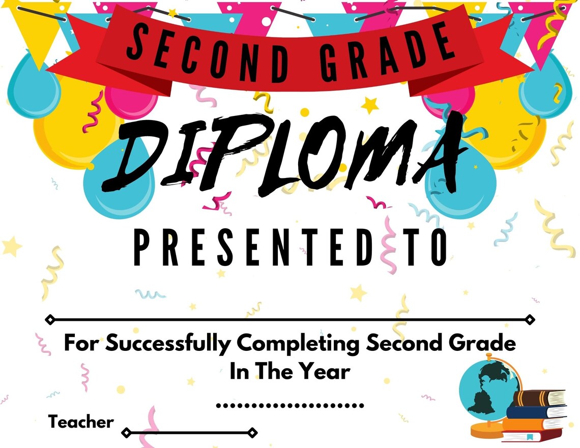 Printable Second Grade Diploma Fill In The Year and Name | Etsy