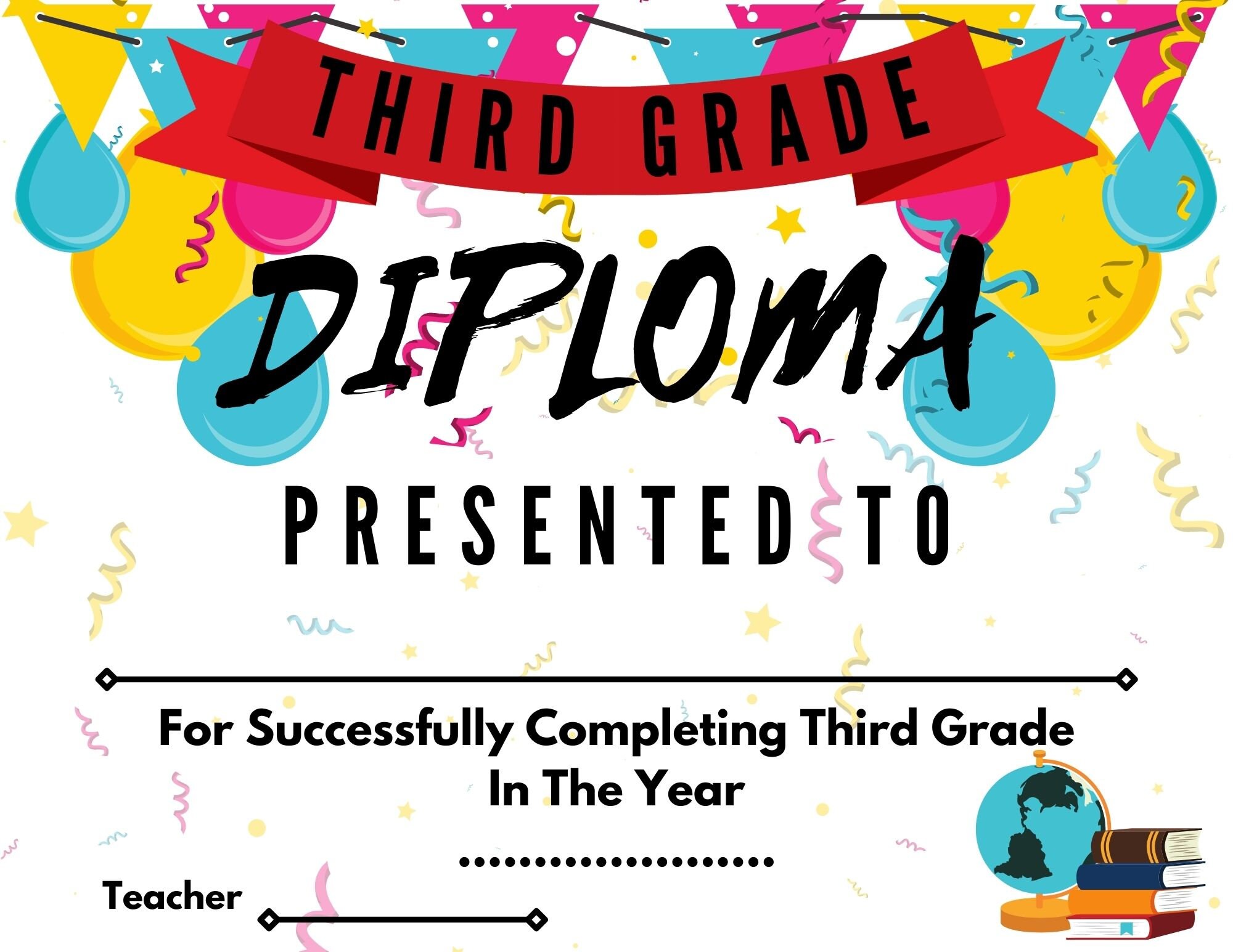 Printable Third Grade Diploma Fill In The Year and Name | Etsy