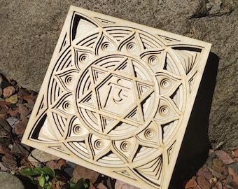 Anahata 4th Heart Chakra Wooden Mandala Wall Hanging - Handmade Spiritual Sacred Geometry Gift