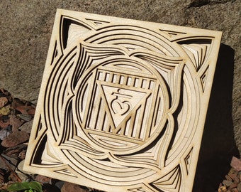 Muladhara 1st Root Chakra Wooden Mandala Wall Art - Handmade Sacred Geometry - Yoga Spiritual Gift