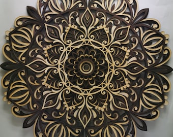 Mandala en bois multicouche à accrocher au mur - Art du bois 6 couches fait main élégant - Décoration d'intérieur spirituelle