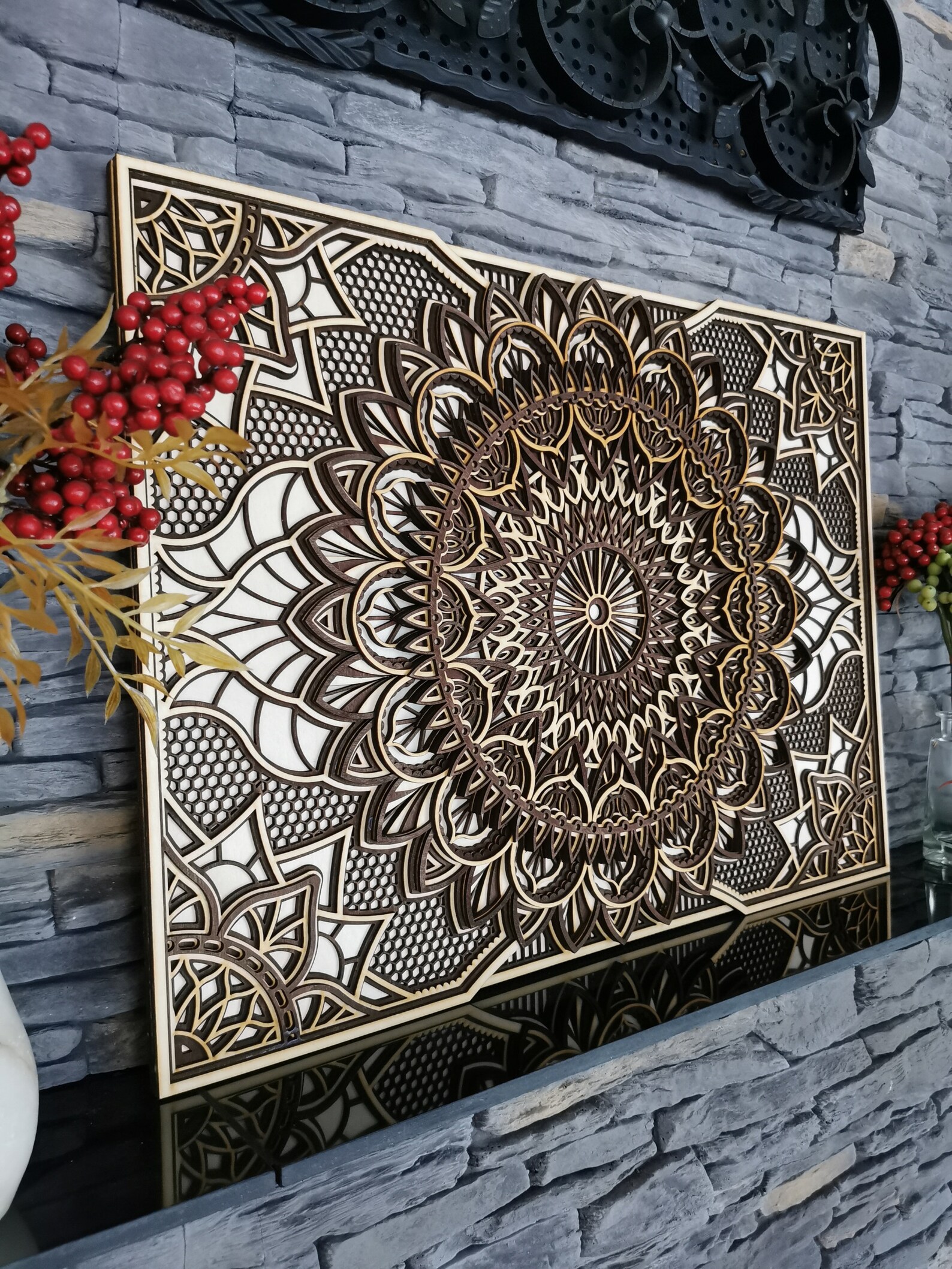 Handmade Rectangle Wooden Wall Art Mandala Etsy