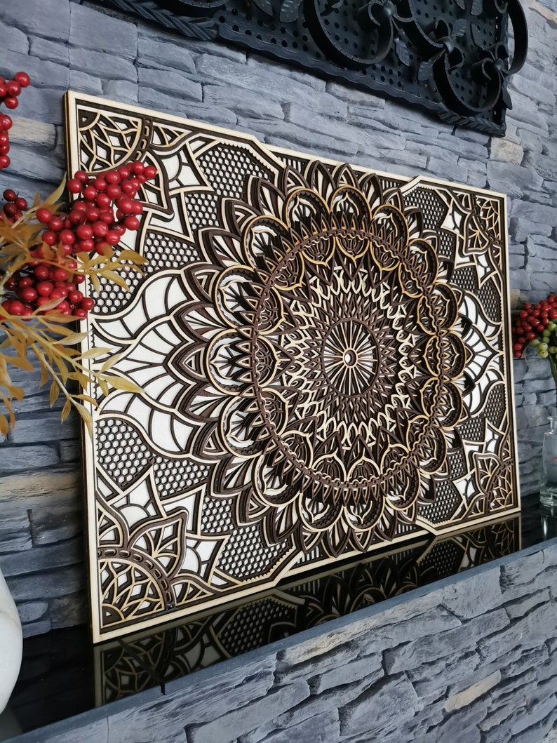 Handmade Rectangle Wooden Wall Art Mandala Etsy