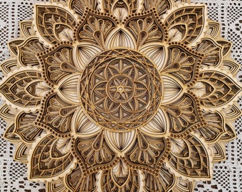 Elegant Multilayer Wooden Mandala Wall Hanging - Handmade 8-Layer Wood Art - Home Decor Gift