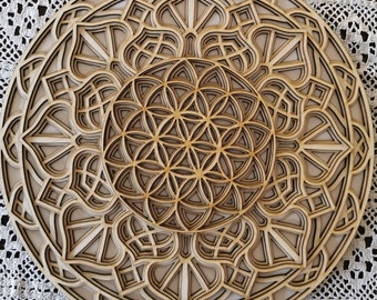FLOWER OF LIFE - Circle Wooden Sacred Geometry Mandala Wall Hanging