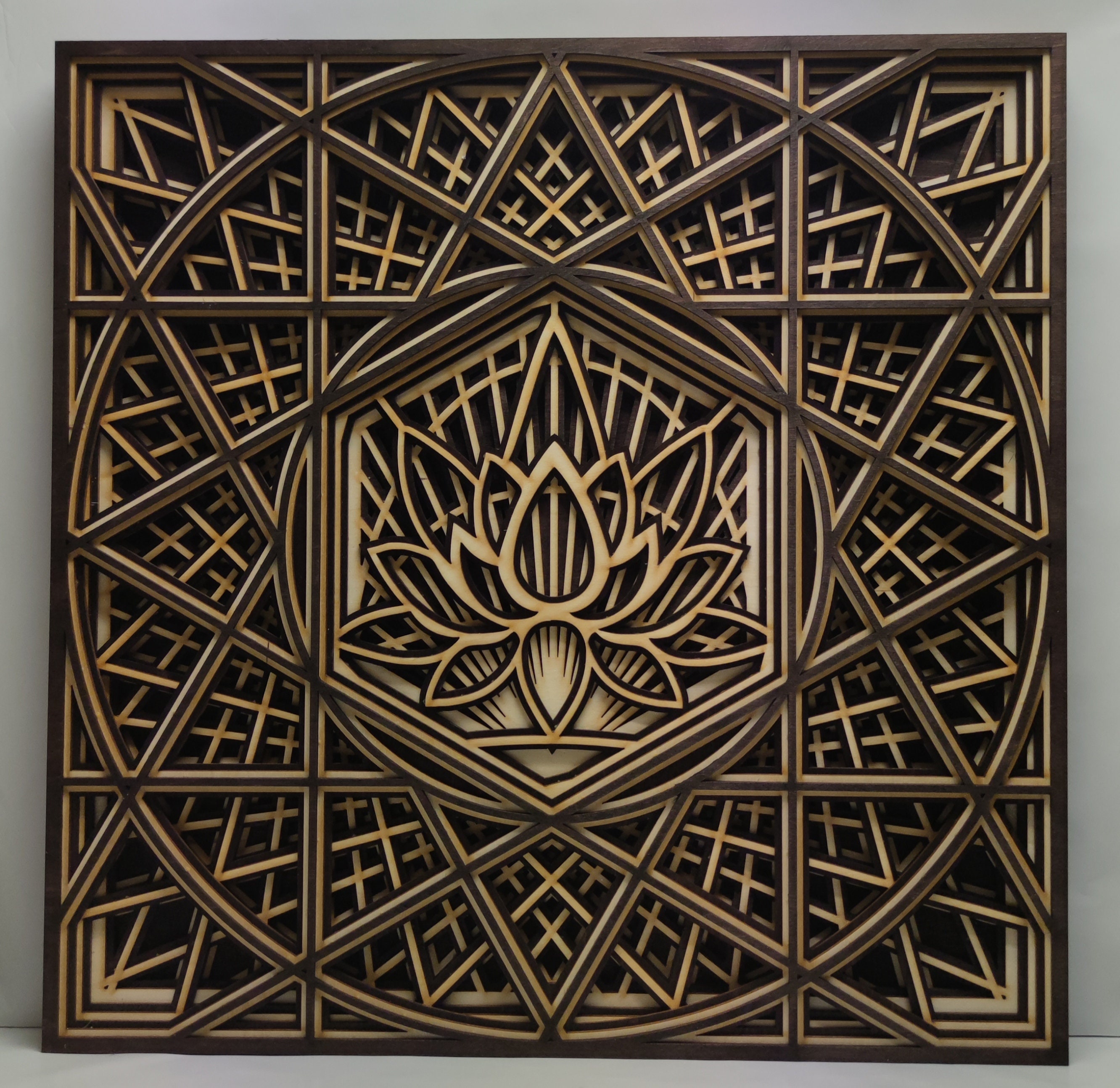 Lotus Flower Square Wooden Wall Hanging - Handmade Elegant Wood Decor ...