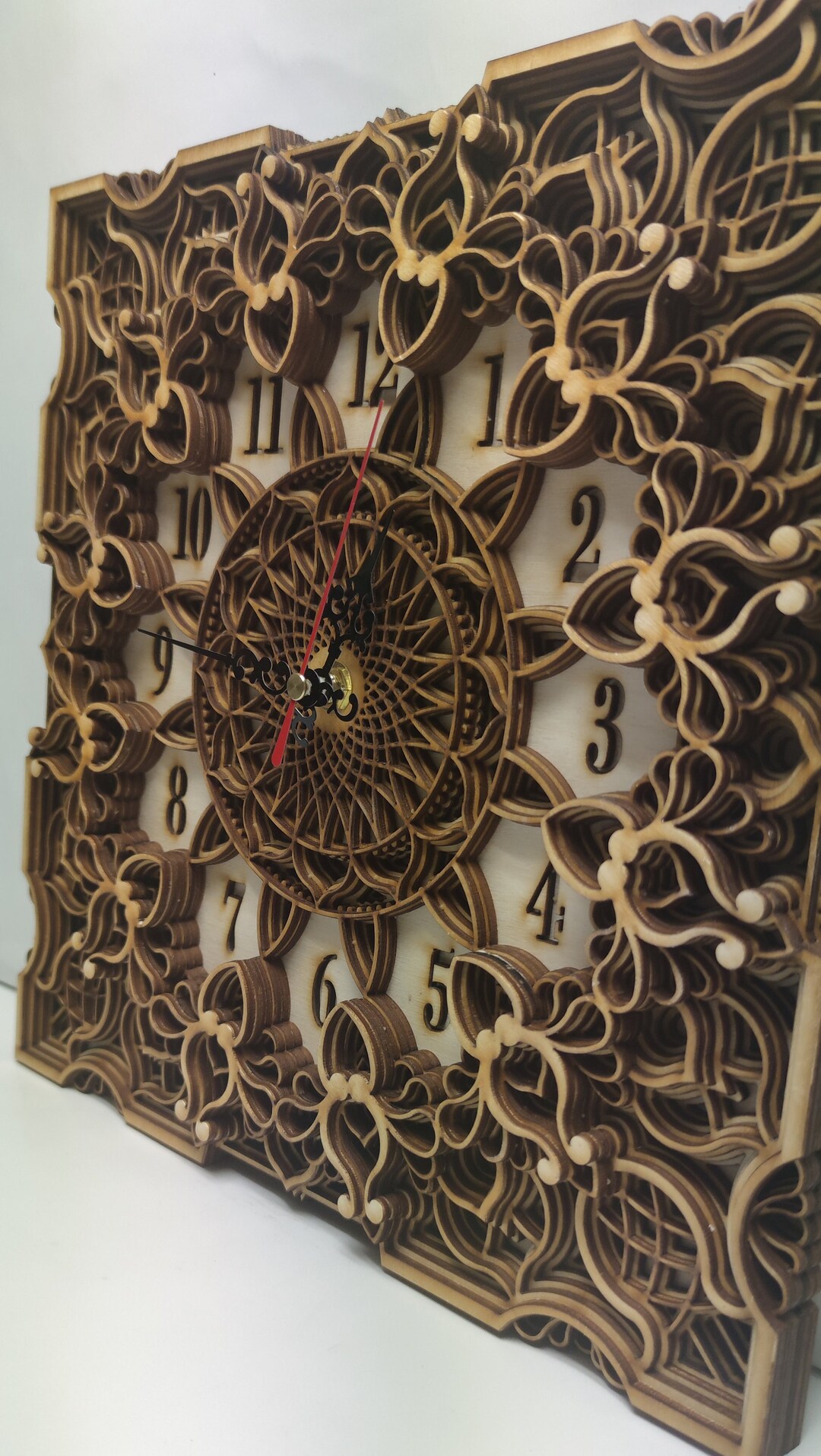 Square Wooden Multi-layer Wall Clock - Handmade Wood Clock Home Decor ...