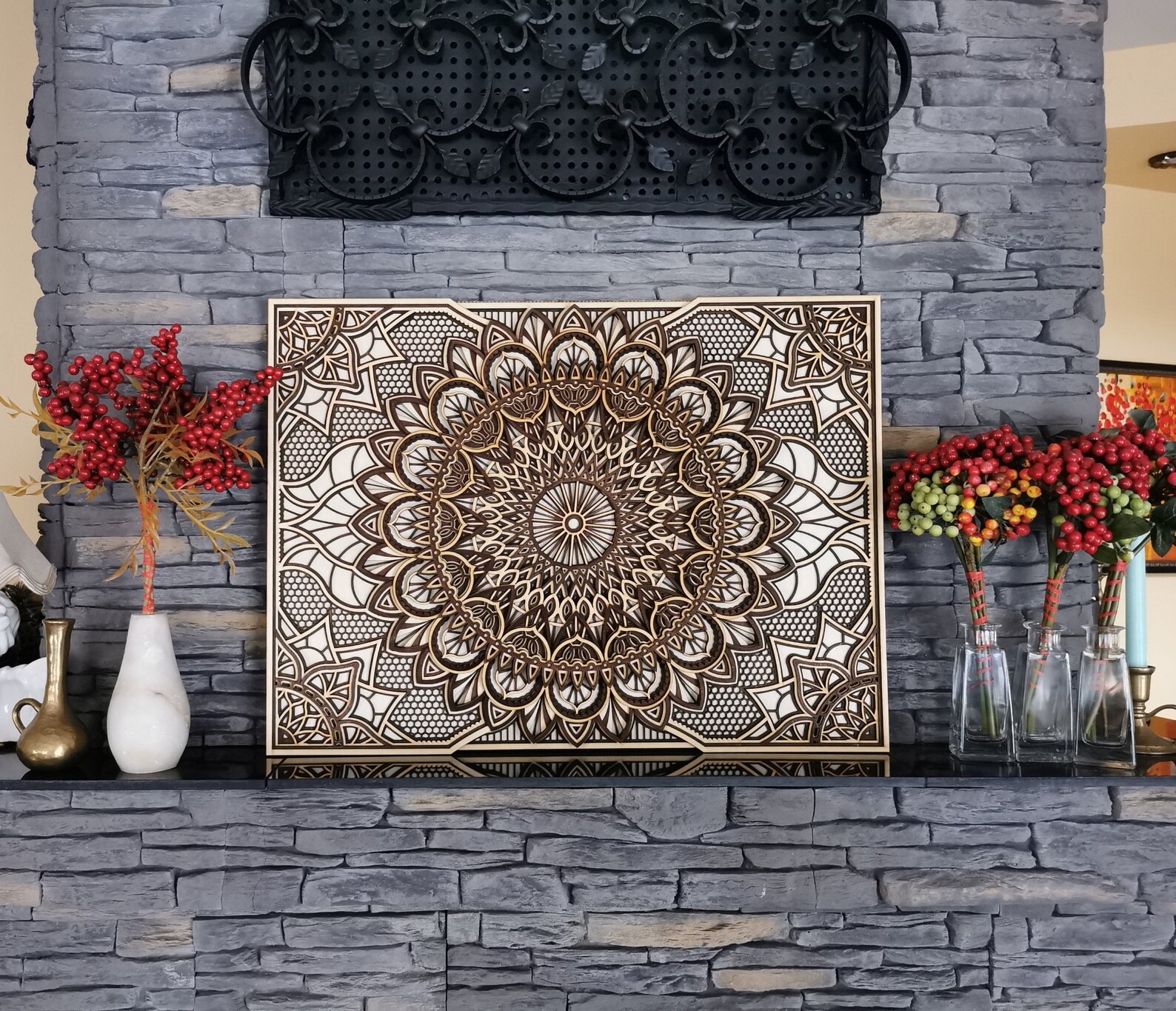 Handmade Rectangle Wooden Wall Art Mandala Etsy