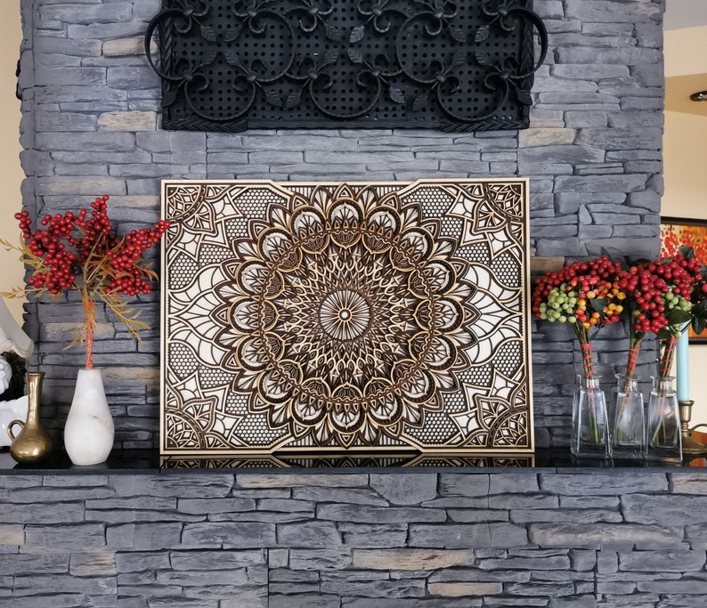 Handmade Rectangle Wooden Wall Art Mandala Etsy