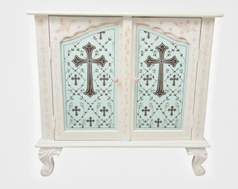 Embossed hand painted Christian Motif cabinet