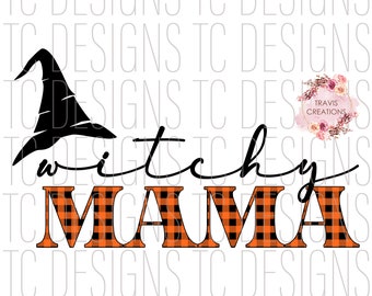 Witchy Mama PNG Sublimation Design, Halloween, Orange Plaid, Sublimation Designs, Digital Download, PNG, DTG