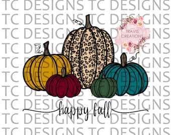 Happy Fall Pumpkins PNG Digital Download For Sublimation Or DTG Printing, Fall Design Downloads, Leopard Print, PNG