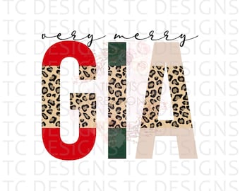 Very Merry Gia PNG Digital Download For Sublimation Or DTG Printing, Christmas Design Downloads, Leopard Print, PNG