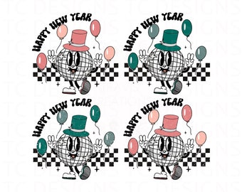 Happy New Year Mirror Dico Ball 2023 New Year PNG, Clean and Distressed New Years PNG, New Years Eve PNG,  Retro Groovy New Year, Bundle
