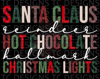 Santa Claus Reindeer Chocolate Hallmark Christmas Lights Distressed Or Clean PNG File for Sublimation, Christmas, December,  DTG