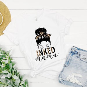 Inked Mama Messy Bun Leopard Print Sublimation PNG File, DTG Print File image 2