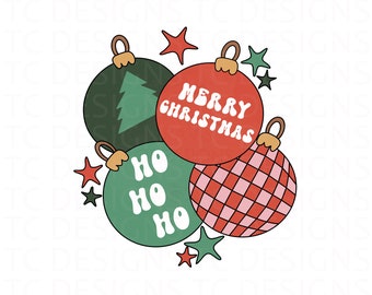 Christmas Ornaments Distressed Or Clean PNG File for Sublimation, Christmas, December, DTF, Retro Groovy Christmas PNG