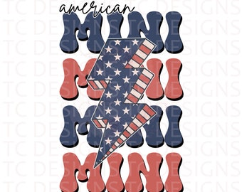 American Mini PNG Digital Download For Sublimation Or DTG Printing, 4th Of July Design Downloads, Patriotic PNG, Lightening Bolt, Flag