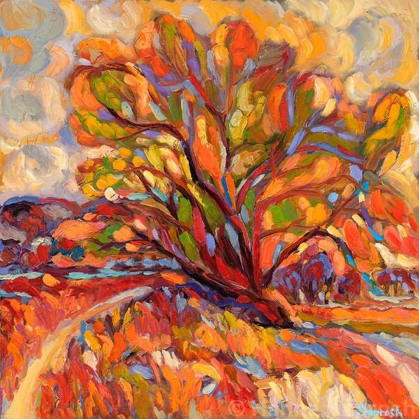 Peinture à l’huile originale « Tree in the Field »