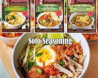 Soto Instant Spice Mix Seasoning Indonesian Yellow Chicken Soup, Beef Soup, Betawi Soto Soup (Soto Ayam, Soto Daging Madura & Soto Betawi)