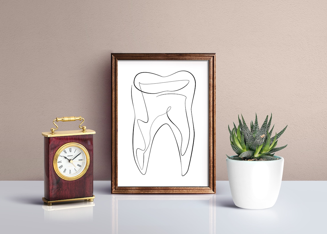 Abstract Dental Art Print, Printable Tooth Line Art, Dental Office