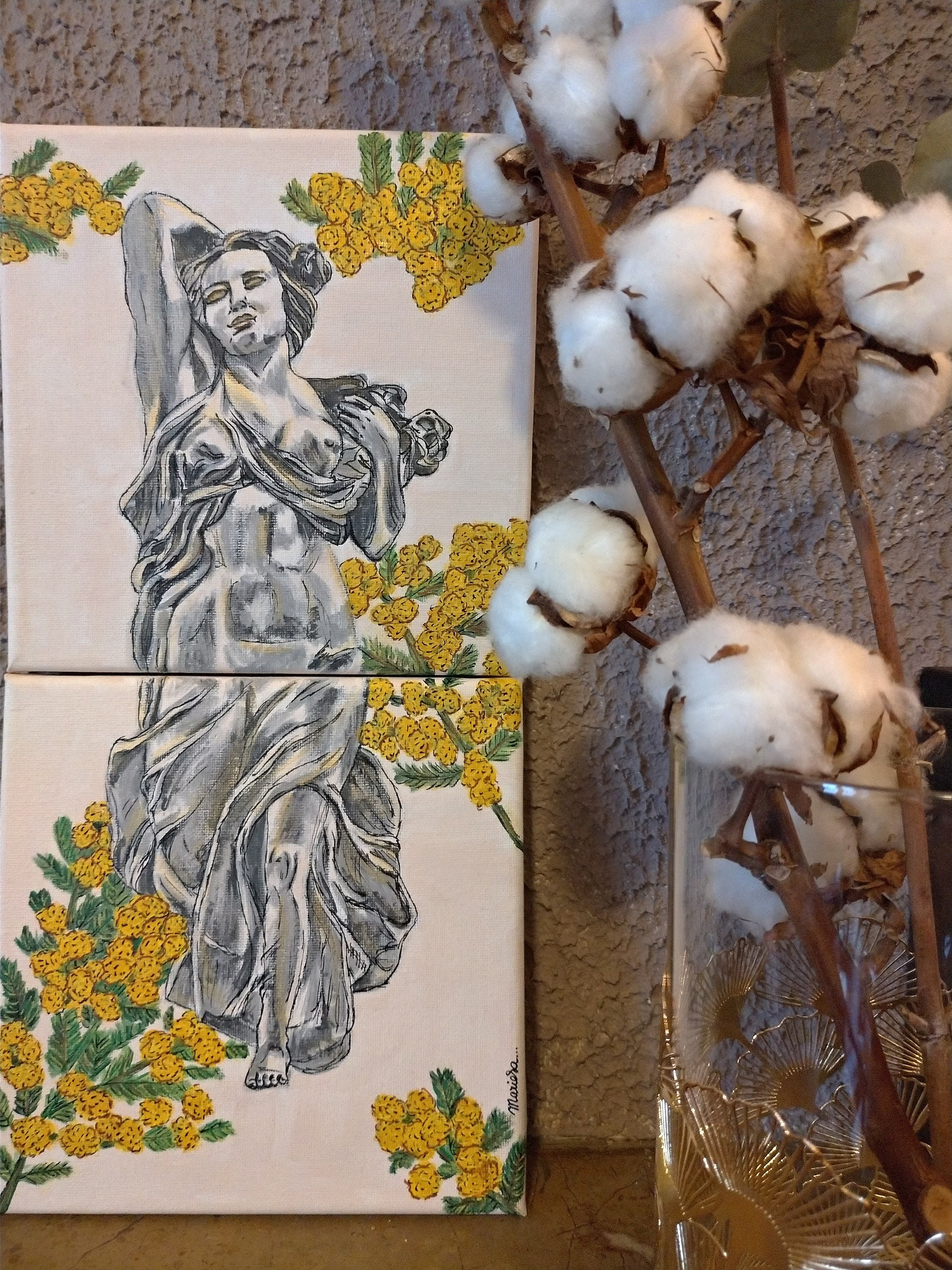 Tableau Peinture Statue Femme Fait Main Pièce Unique