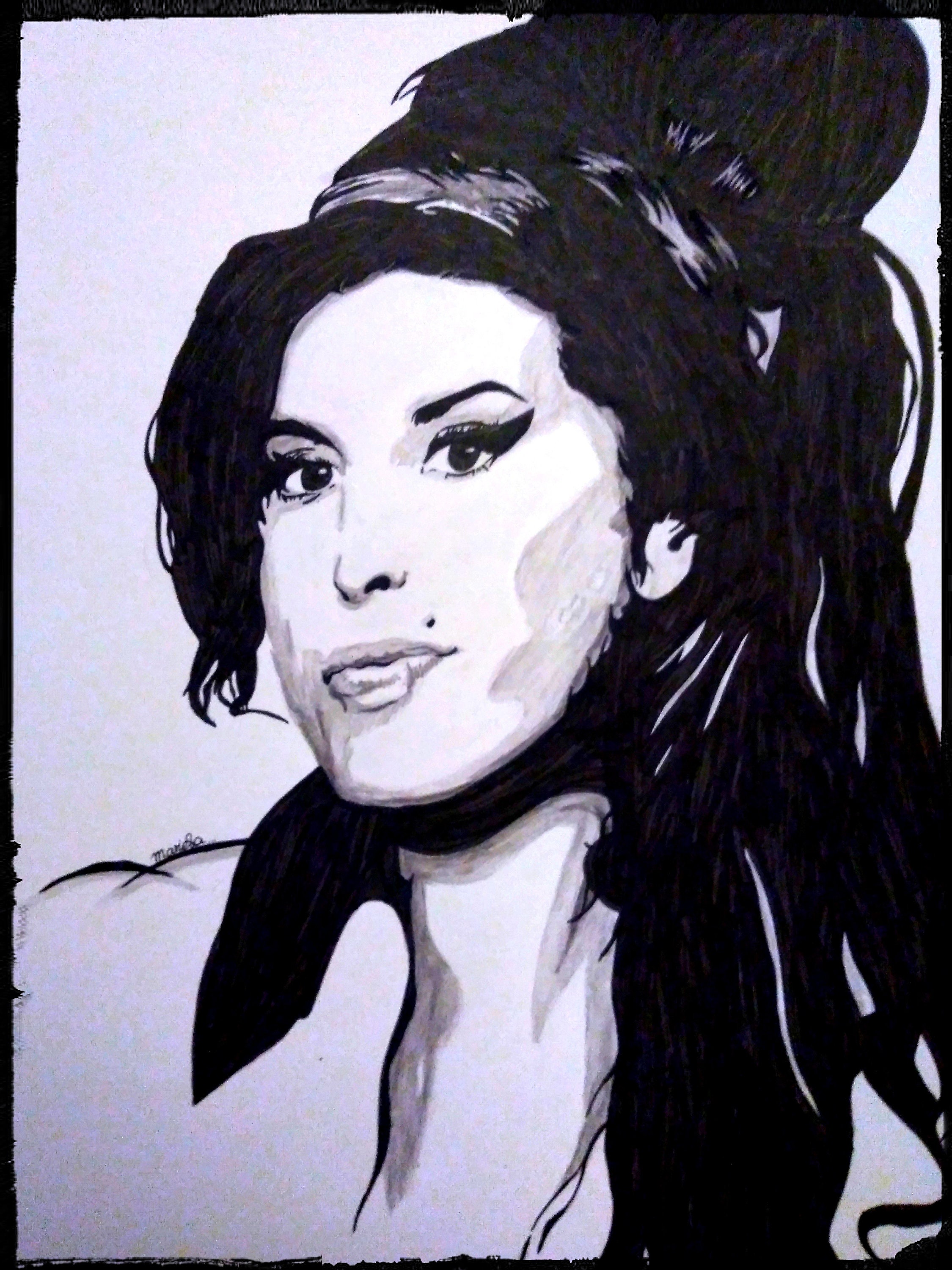 Dessin Fait Main Amy Winehouse Noir et Blanc Pièce Unique