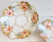 Vintage Reinhold Schlegelmilch RS Germany Set of 2 Floral China Fruit Bowls Scalloped Edge Gold Gilding Vintage Ring Dish Trinket Dish