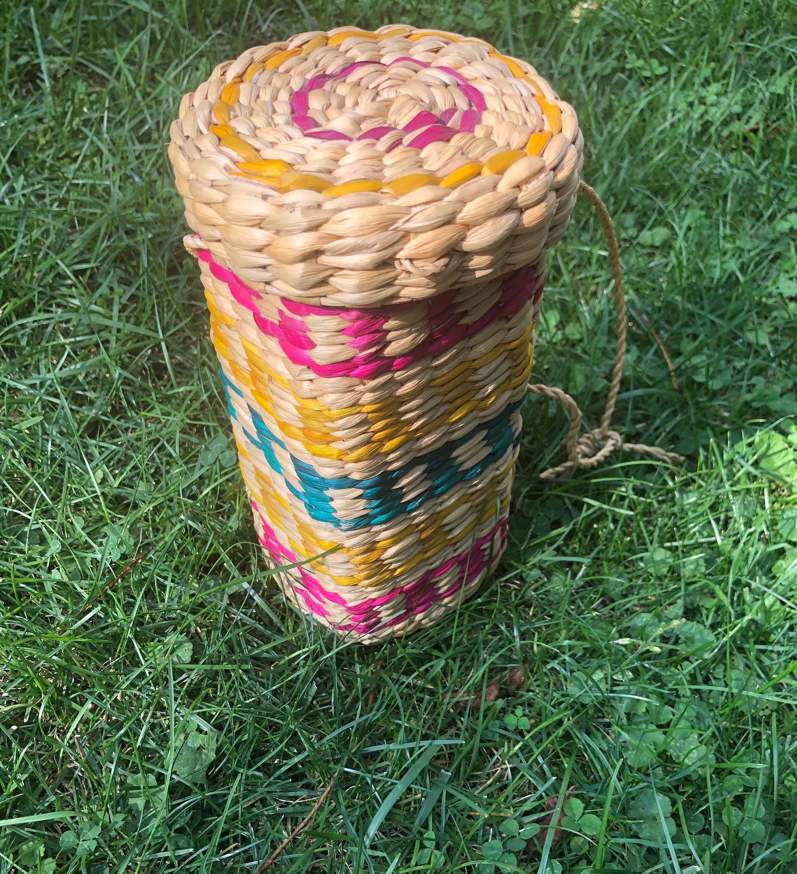 Vintage Colorful Tall Basket With String Etsy UK