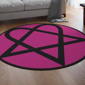 HIM Heartagram Logo 60" Hot Pink Goth Runder Teppich Premium Boden Dekor