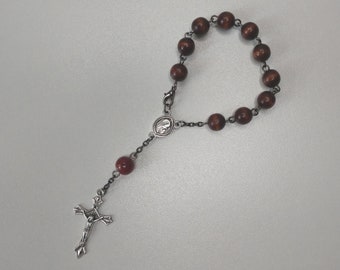 Handmade Red and Brown Single Decade Pocket Rosary