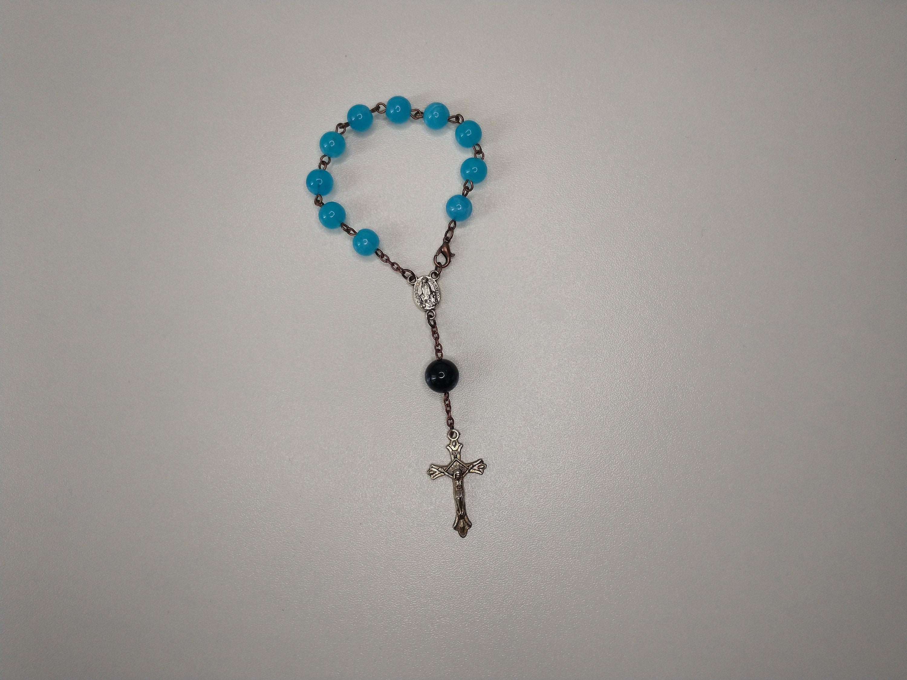 Handmade Single Decade Blue & Copper Car Rosary Bracelet