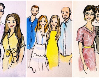 Live wedding guest portrait illustrations in South Florida, live event guest portrait sketches watercolor, live illustrator, party favor