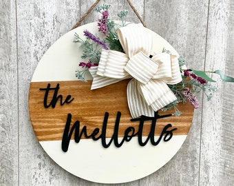 Front Door Decor, Last Name, Welcome Sign, Front Door Wreath, Front Door Hanger, Housewarming Gift, Front Door Sign