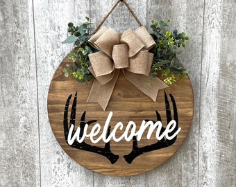 Welcome Door Hanger, Deer Antler Welcome Sign, Country Welcome Door Decor