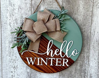 Winter Door Hanger, Hello Winter Door Hanger, Christmas Door Decor, Winter Wreath, Christmas Door Hanger