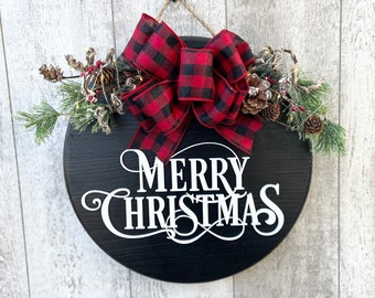 Christmas Front Door Decor, Merry Christmas Door Hanger, Merry Christmas Sign, Christmas Wreath, Door Wreath, Christmas Decor