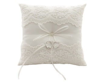 Ring pillow wedding PHILIA, wedding ring pillow with lace, pearls and satin ribbon for the rings, 21 x 21 cm, ring bearer pillow, wedding rings pillow