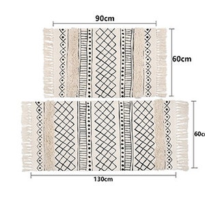 Teppich Boho Style mit Quasten, getuftet, Läufer, 60x130cm & 60X90cm, Baumwollteppich, Skandinavische Dekoration, Landhaus Stil, Boho Deko Bild 2