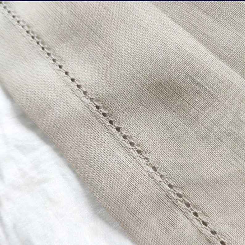 Elegant linen table runner beige, hemstitch, 180 cm high-quality table decoration image 4