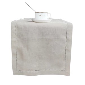 Elegant linen table runner beige, hemstitch, 180 cm high-quality table decoration image 1